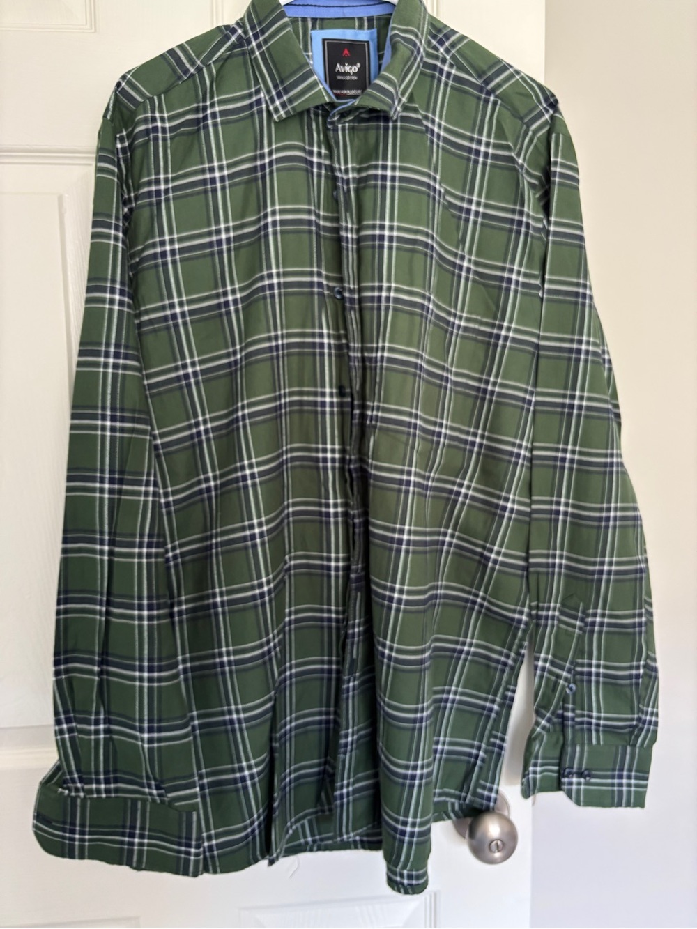 Avigo Men’s Olive Green Plaid Button-Up Shirt | 100% Cotton | XXL